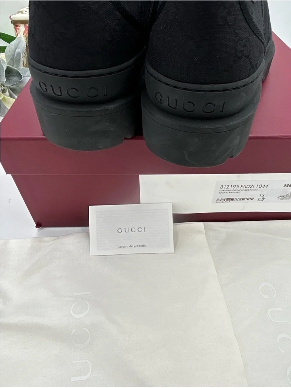 Men’s Gucci, GG monogram, web stripe canvas lug sole boot size 13 made in Italy